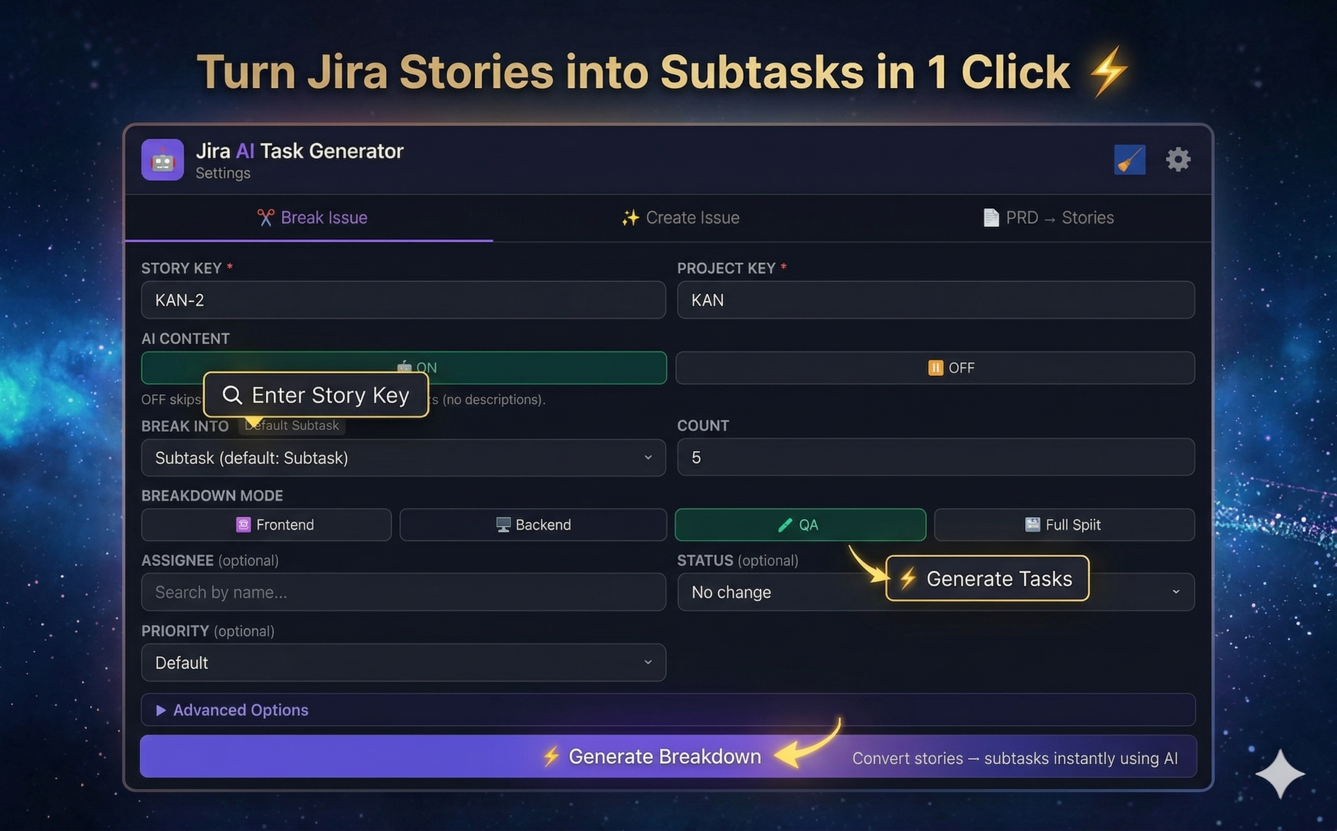 JIRA AI Task Generator extension screenshot