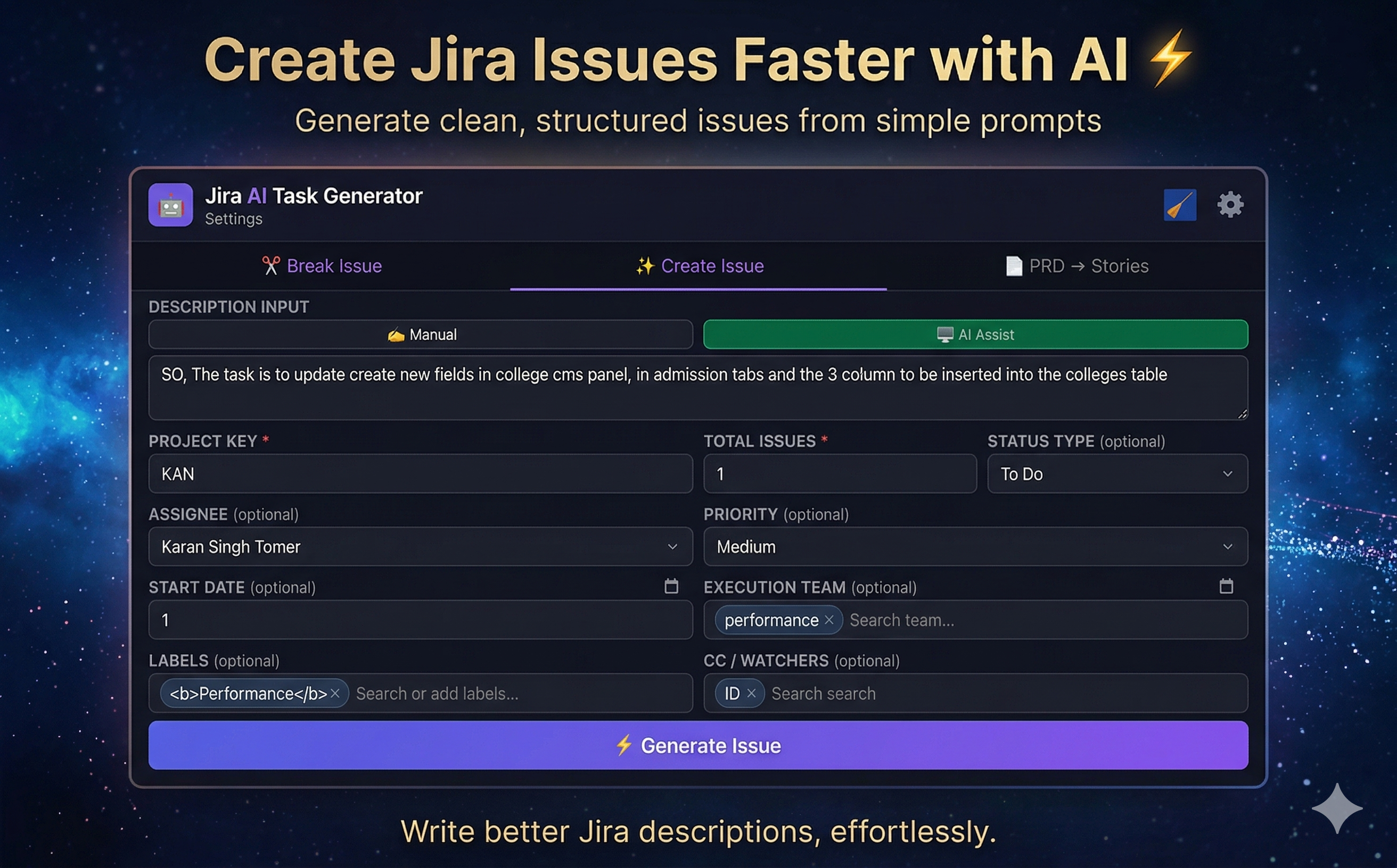 Generated JIRA ticket